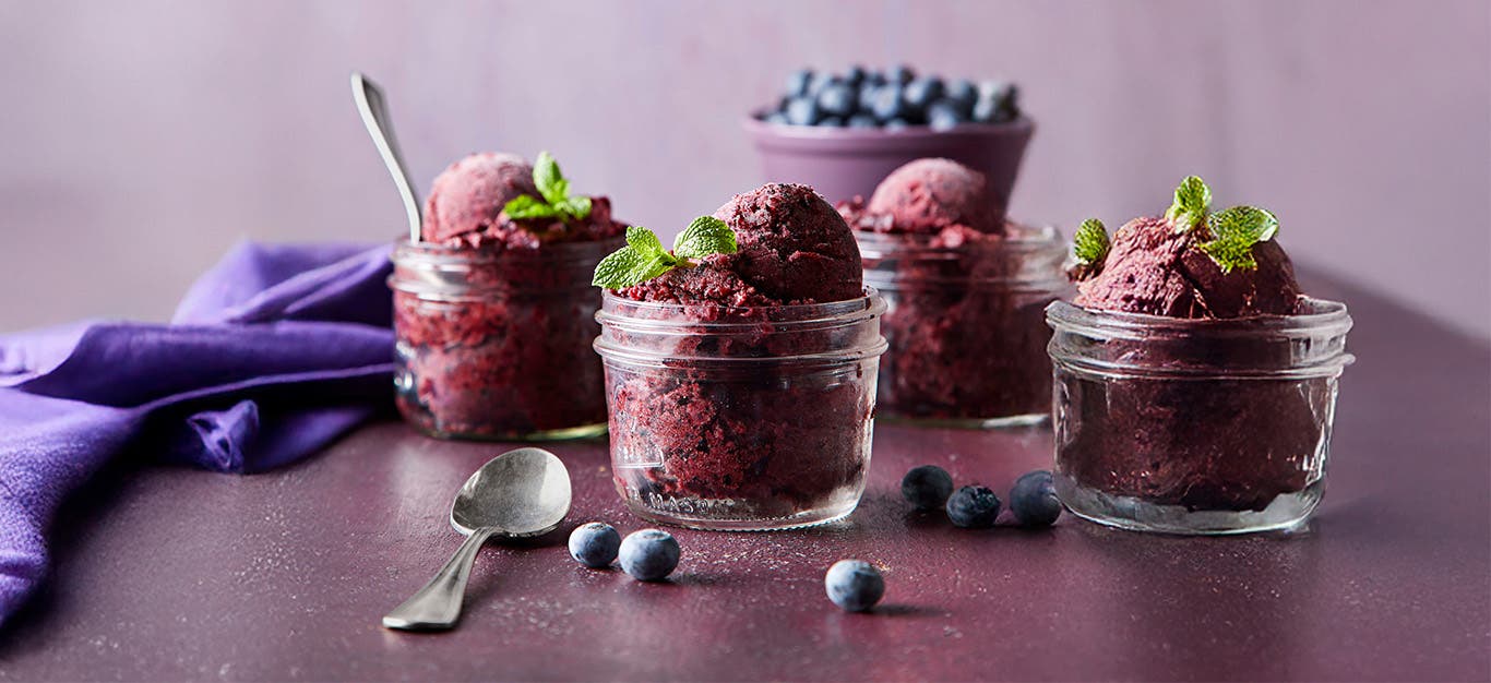 4 Glass parfait glasses of Blueberry Mint Nice Cream