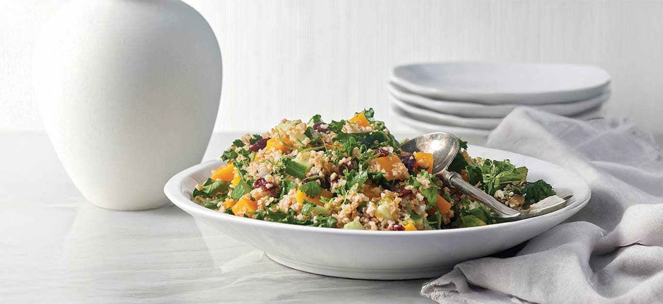 Thanksgiving Tabbouleh Salad in a white bowl