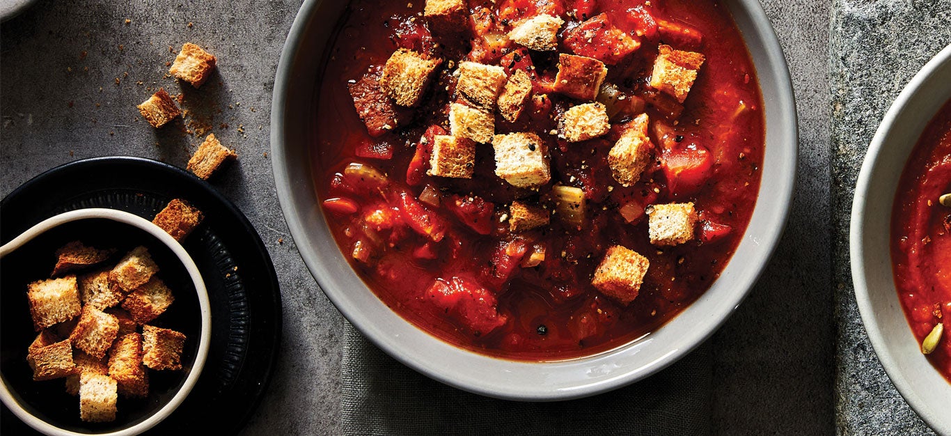 Spicy Tomato Soup with Whole Wheat Croutons Recipe Forks Over Knives