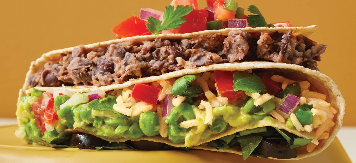 Fold-Up Rice and Black Bean Quesadillas against an orange background