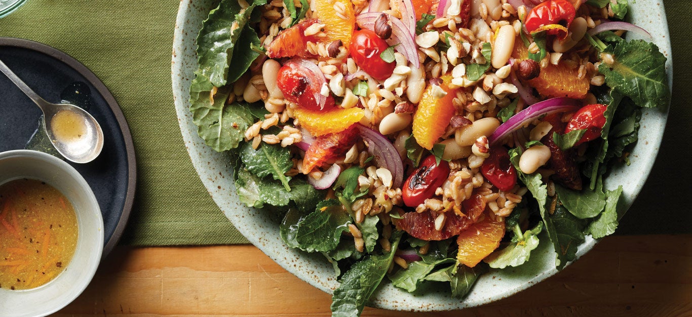 Orange Farro Salad with PanRoasted Tomatoes Recipe Forks Over Knives