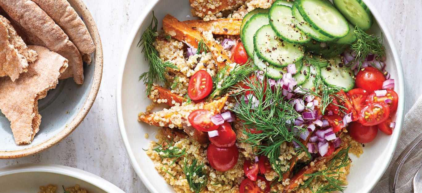 Shawarma Sweet PotatoQuinoa Bowl Recipe Forks Over Knives