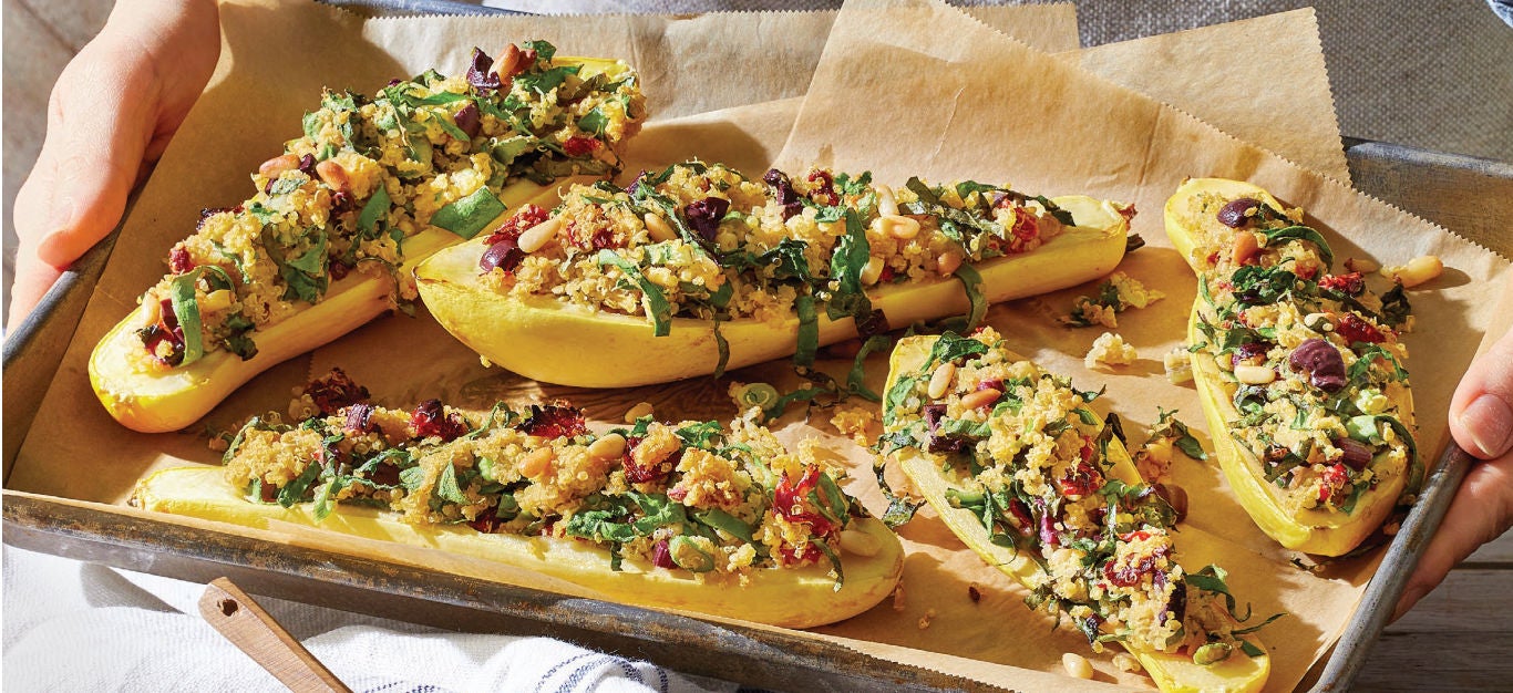Stuffed Summer Squash with Quinoa, Chard, and Sun-Dried Tomatoes Recipe - Forks Over Knives