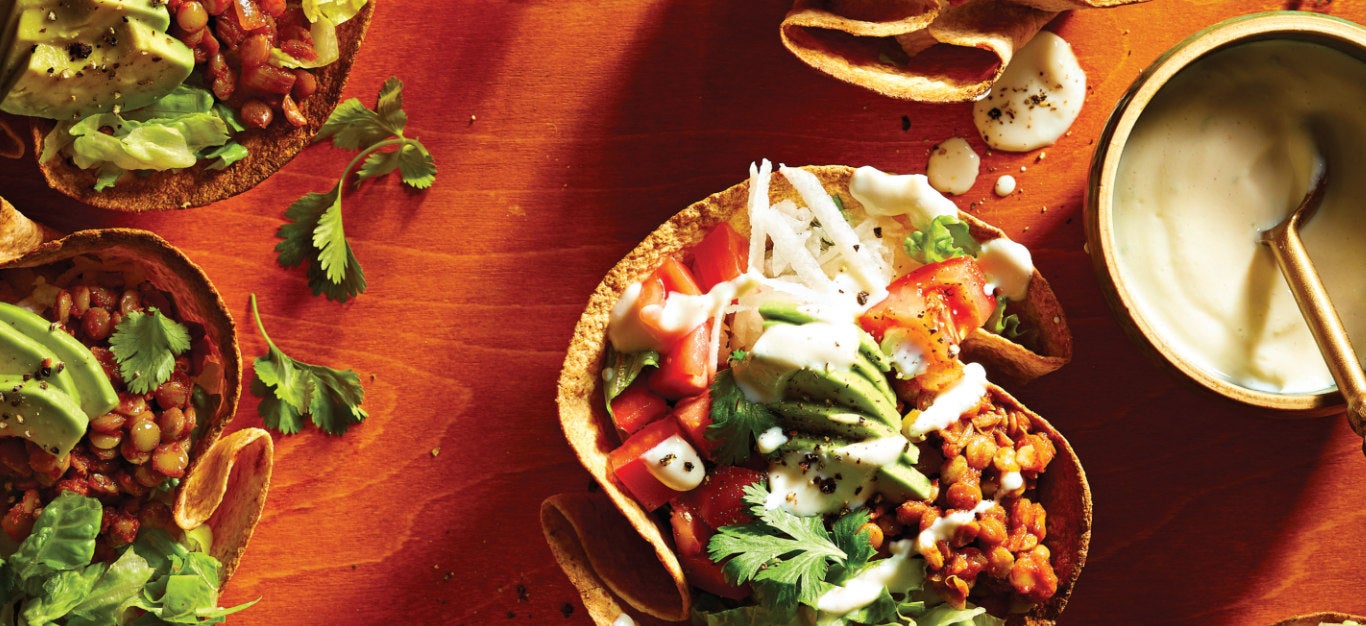 Lentil Taco Salad in Crispy Tortilla Bowls Recipe Forks Over Knives