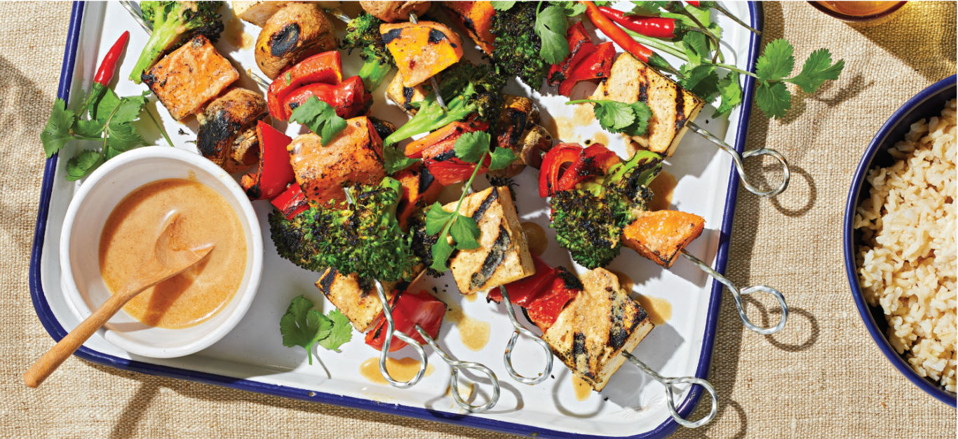 Grilled Veggie and Tofu Skewers with Peanut Sauce Recipe - Forks Over Knives