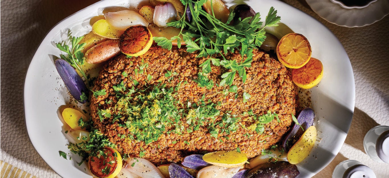 Millet-Lentil Vegan Thanksgiving Roast with Fingerling Potatoes Recipe - Forks Over Knives