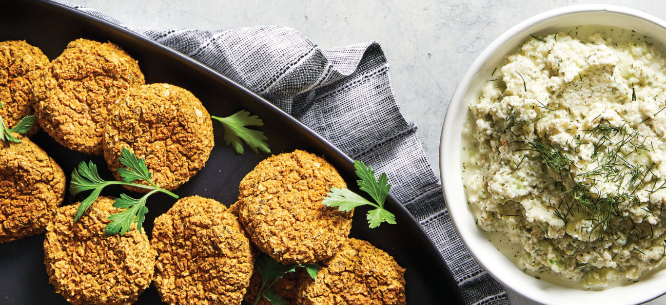 Baked Falafel with Vegan Tzatziki Sauce Recipe - Forks Over Knives