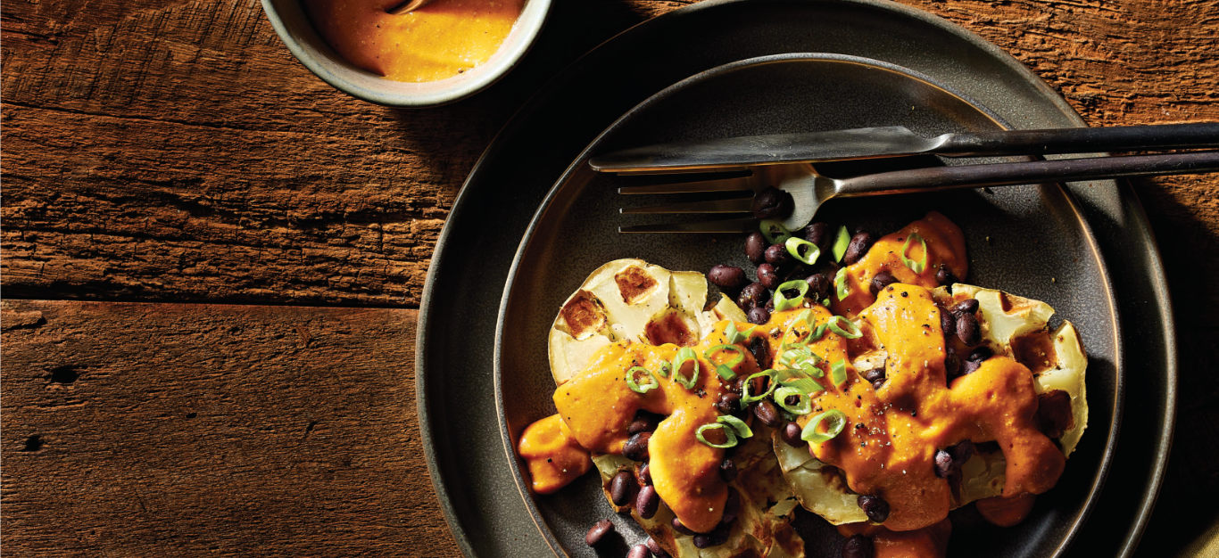 Easy Potato Waffles with Vegan Nacho Cheese Sauce Recipe - Forks Over Knives