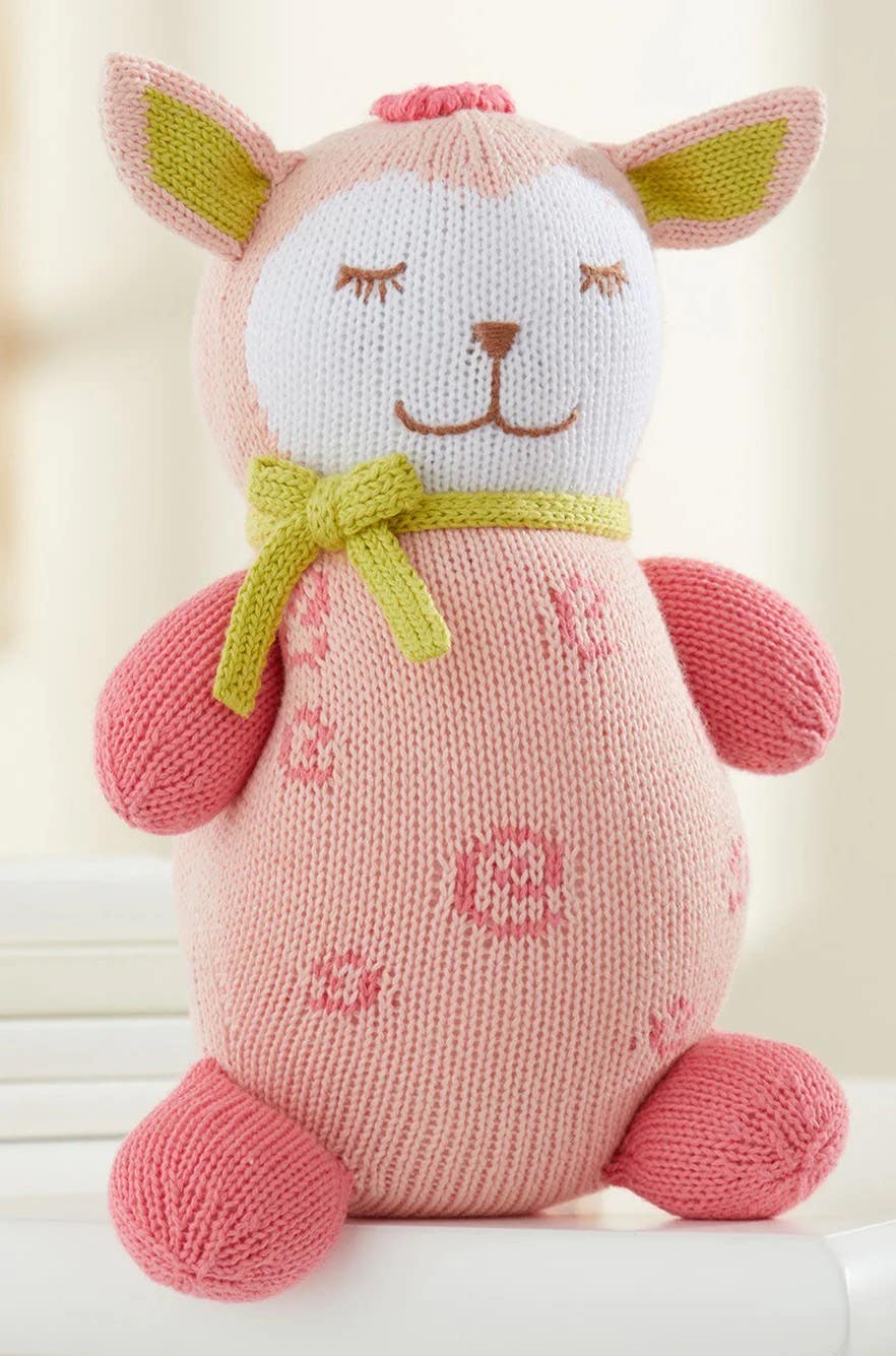 Cutie the Lamb cozy hand-knit pink lamb stuffed animal