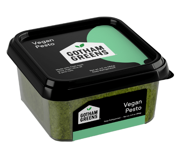 Package of Gotham Greens Vegan Pesto on a white background