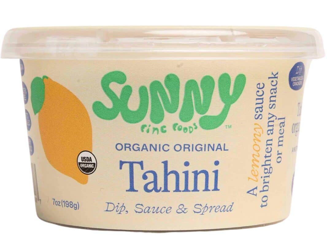 Package of Sunny tahini dip sauce and spread on a white background