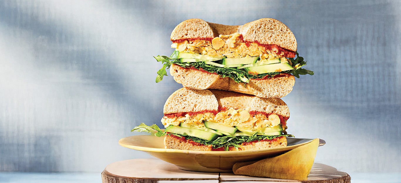 Sun-Dried Tomato and Chickpea Bagel Sandwich Recipe - Forks Over Knives