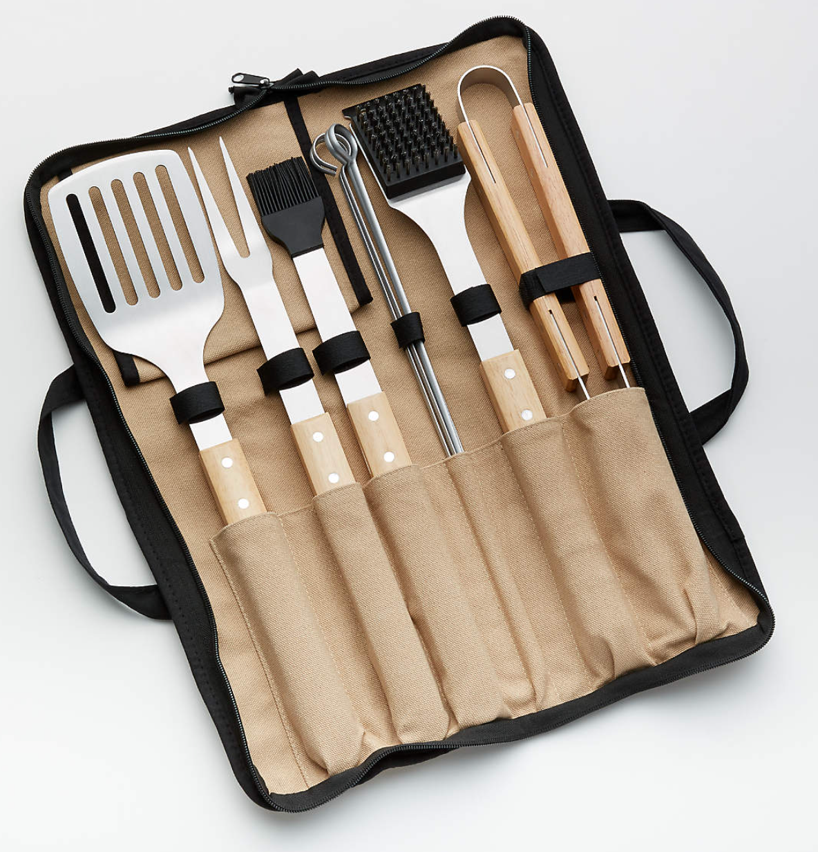 Wood-handled barbecue tool set