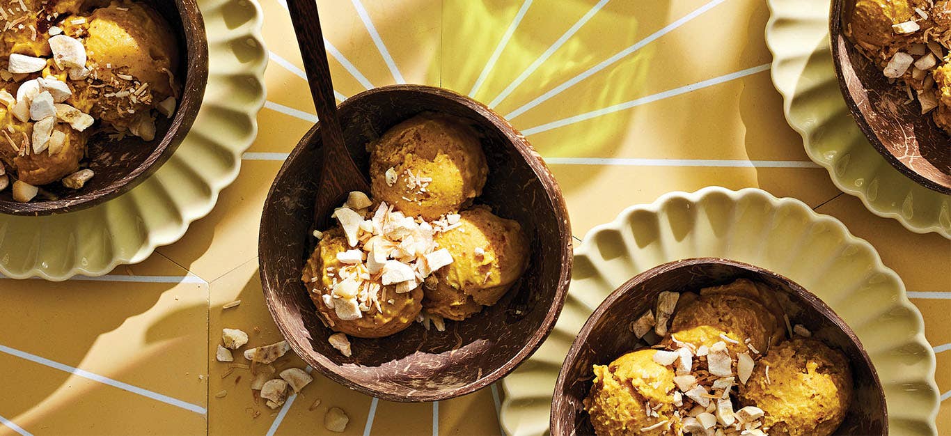 Four bowls of Mango Date Nice Cream
