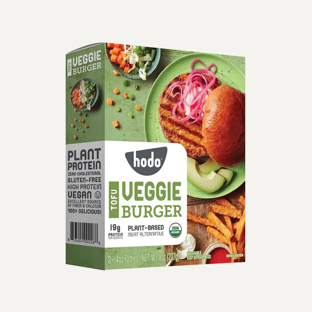 A box of Hodo Tofu Veggie Burgers