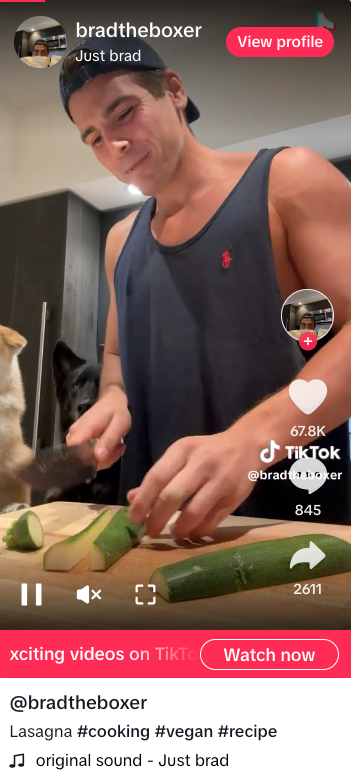 Screenshot of TikTok video by vegan health coach and personal chef Brad the Boxer
