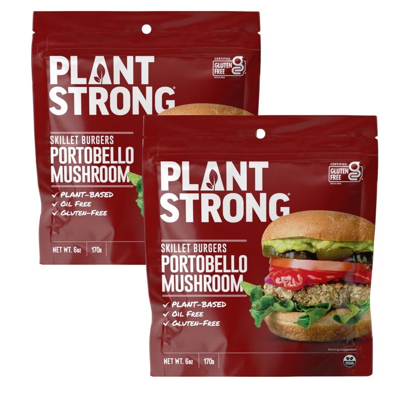 Two bags of Plantstrong Portobello Mushroom Skillet Burgers