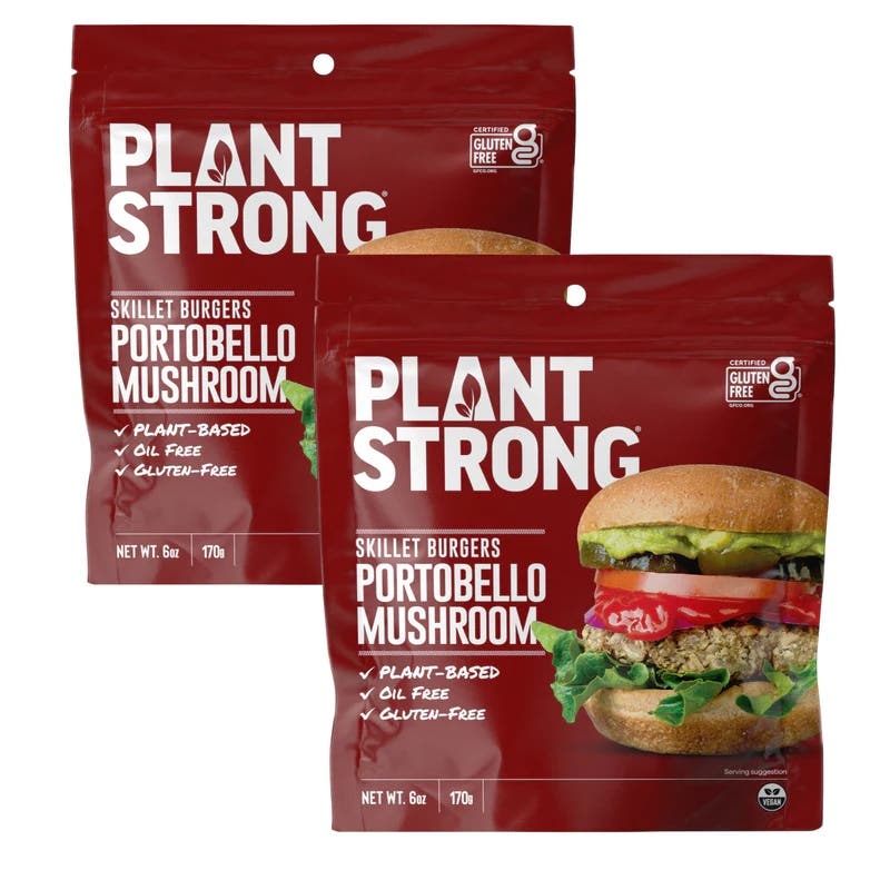 Two bags of Plantstrong Portobello Mushroom Skillet Burgers