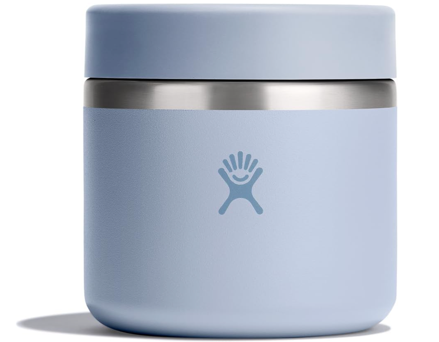 Close up of a pale blue Hydro Flask insulated food jar