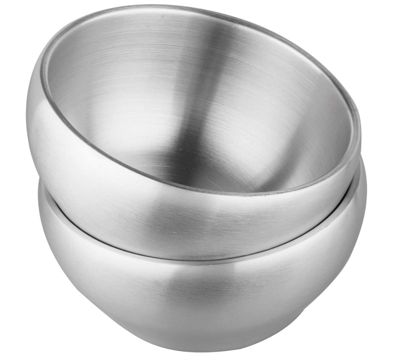 A set of two stainless steel insulated bowls, stacked