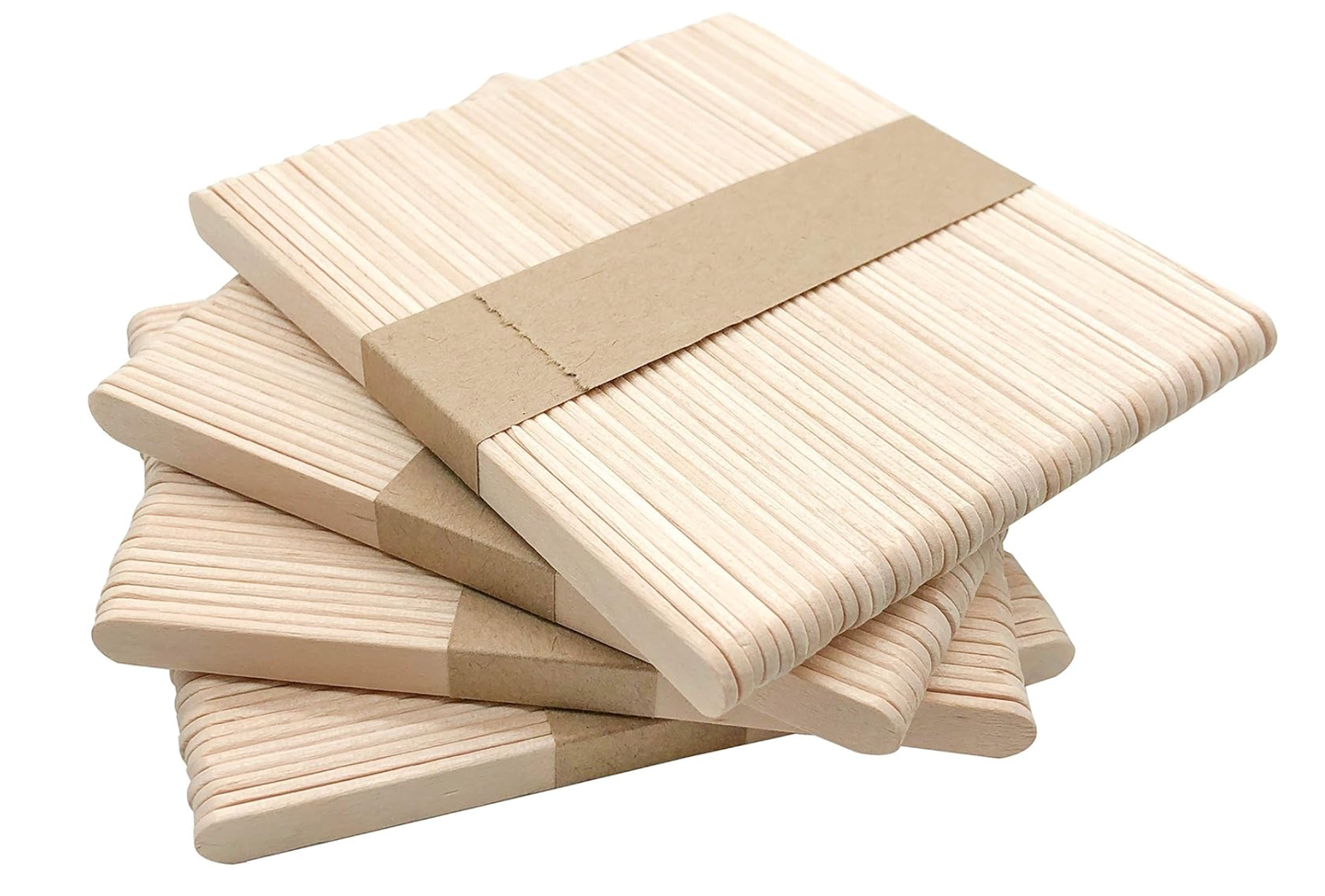 A stack of natural wood popsicle sticks, neatly organized in bunches