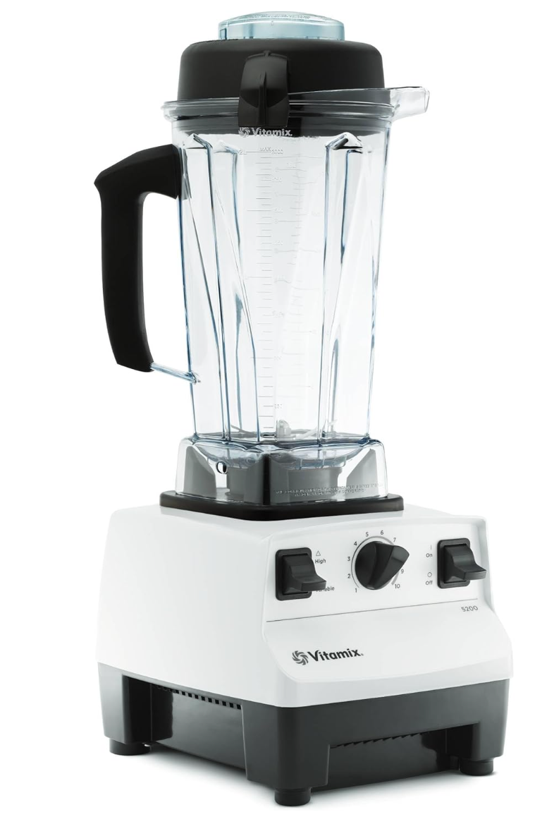 white Vitamix blender against a white background