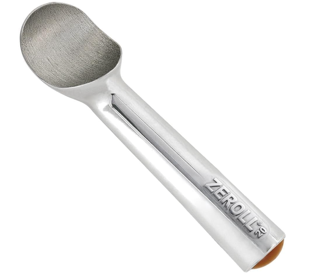 close up of a Zeroll ice cream scoop on a white background