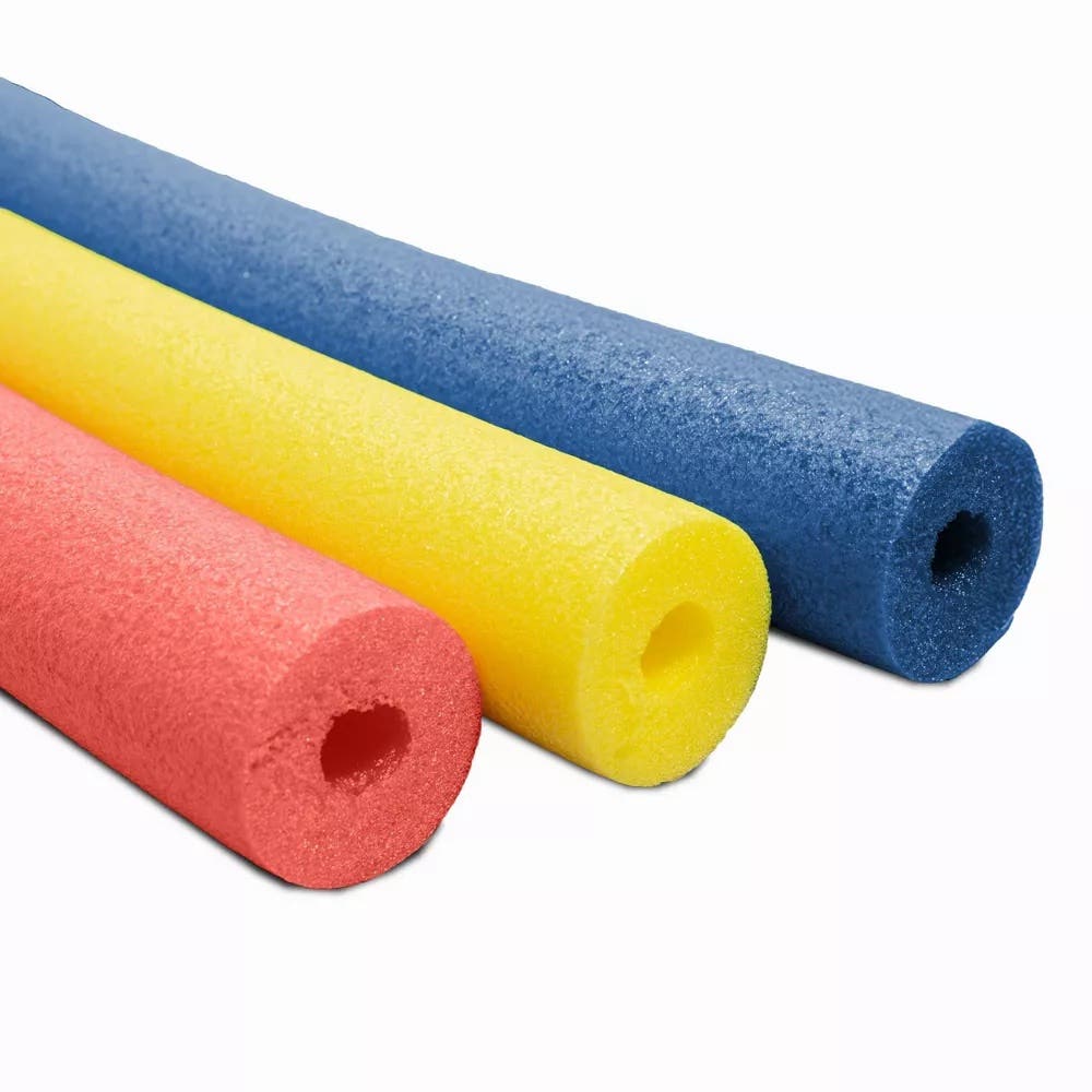 Red yellow and blue pool noodles