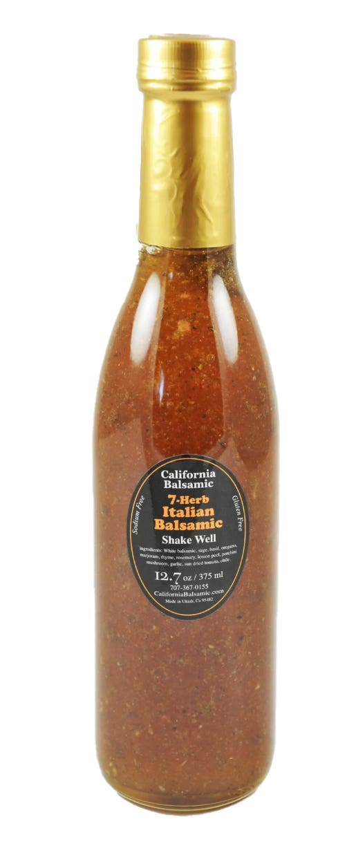 A bottle of 7-Herb Italian Balsamic from California Balsamic