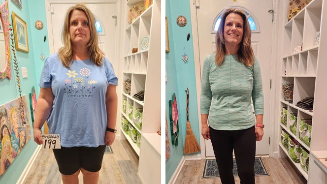 Jolie Blanche Levene-Pryor before and after going from vegan to whole food plant based for weight loss