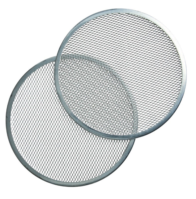Two aluminium pizza screens