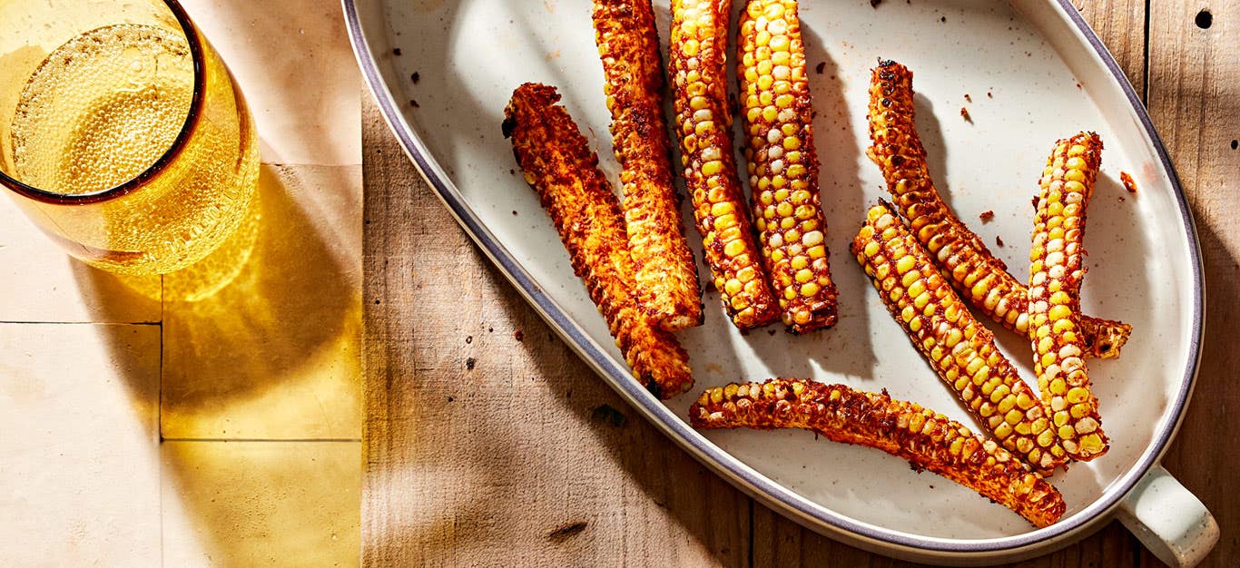 Spiced corn ribs cooked in the oven on a platter