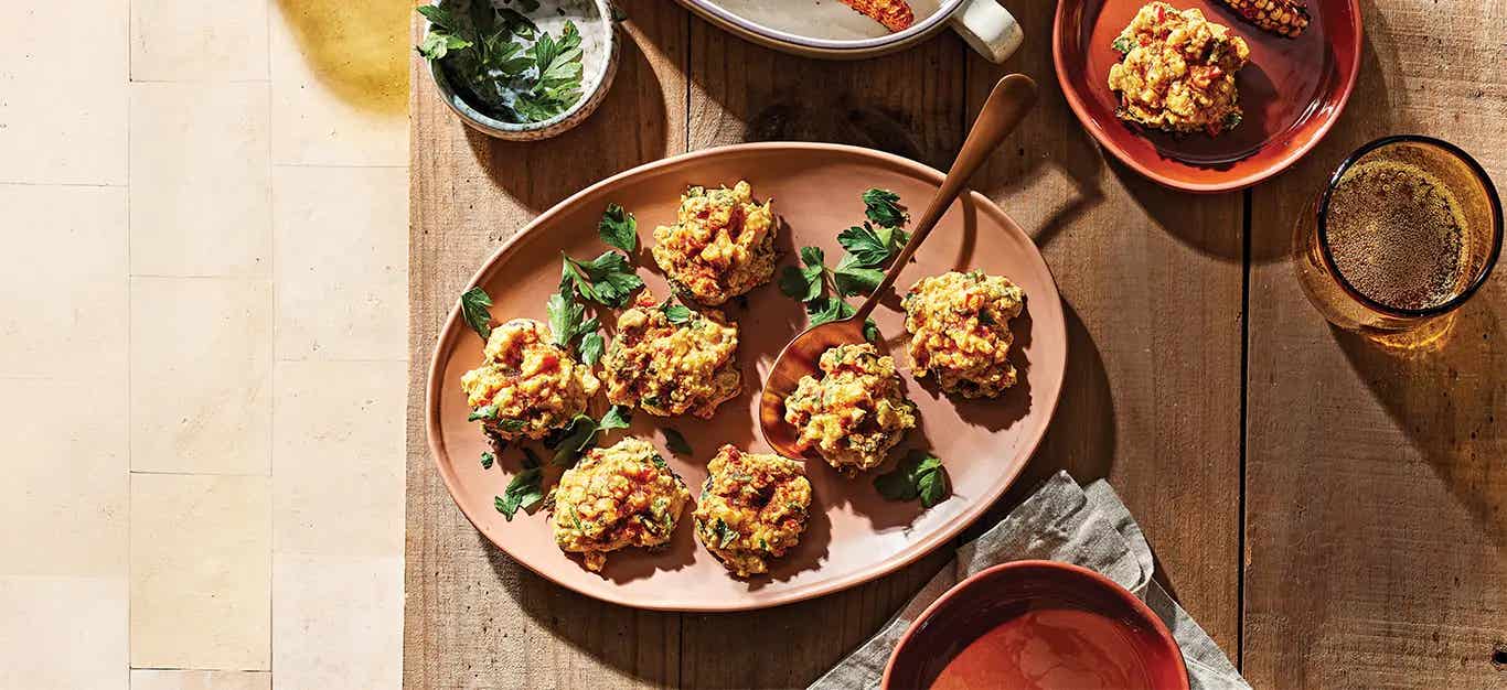 Chickpea Cauliflower Croquettes on an oval serving platter
