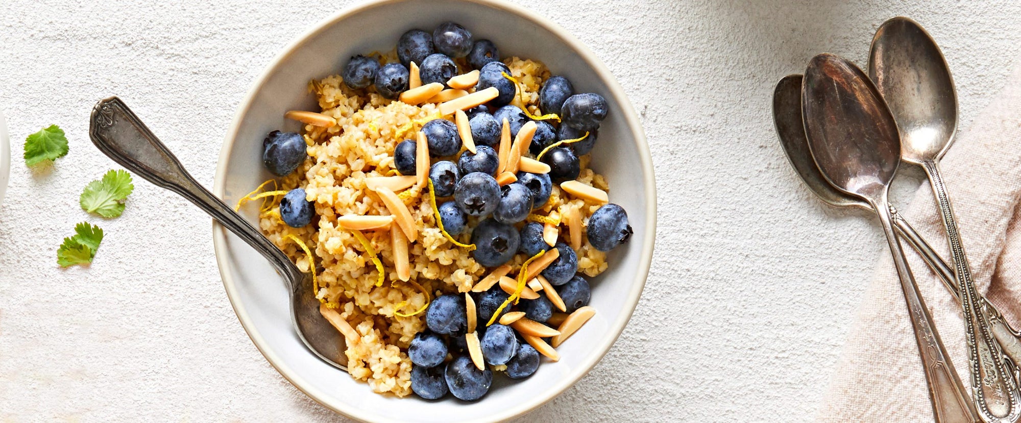 Freekeh Breakfast Bowl with Blueberries Forks Over Knives