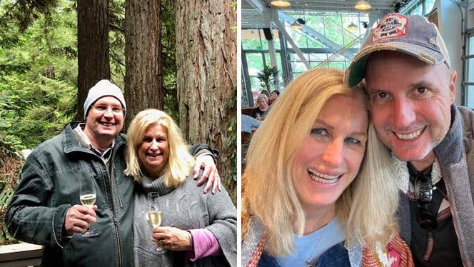 Cathy-downs-phoenix-before-after Cathy Downs-Phoenix and Husband Patrick Phoenix Are Shown in two photos side by side, before and after adopting a plant-based diet for chronic joint pain