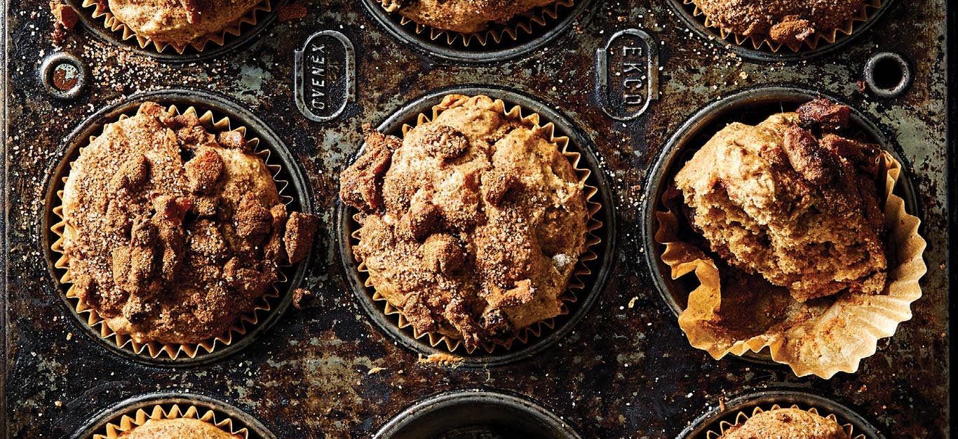 Vegan Cinnamon Muffins in a metal muffin tray