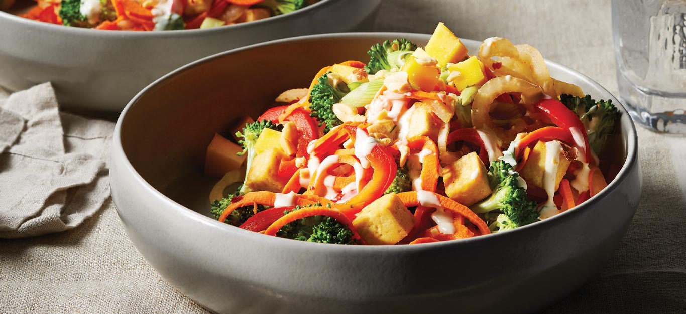 Spiralized Daikon and Sweet Potato Noodles with Spicy Korean Tofu Recipe