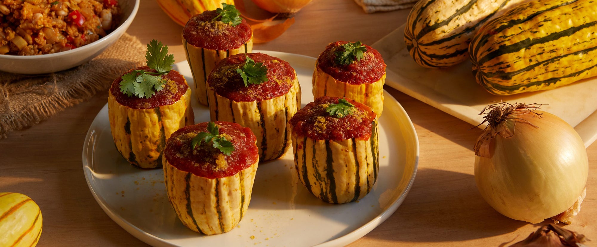 Delicata Squash with Creole Quinoa Stuffing - Forks Over Knives