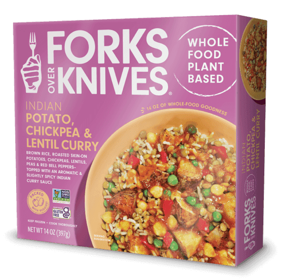 Package of Forks Over Knives Indian Potato Chickpea Curry Frozen Bowl