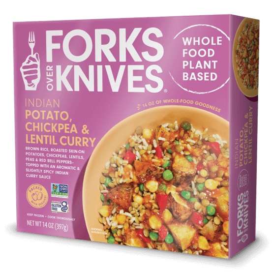 Package of Forks Over Knives Indian Potato Chickpea Curry Frozen Bowl