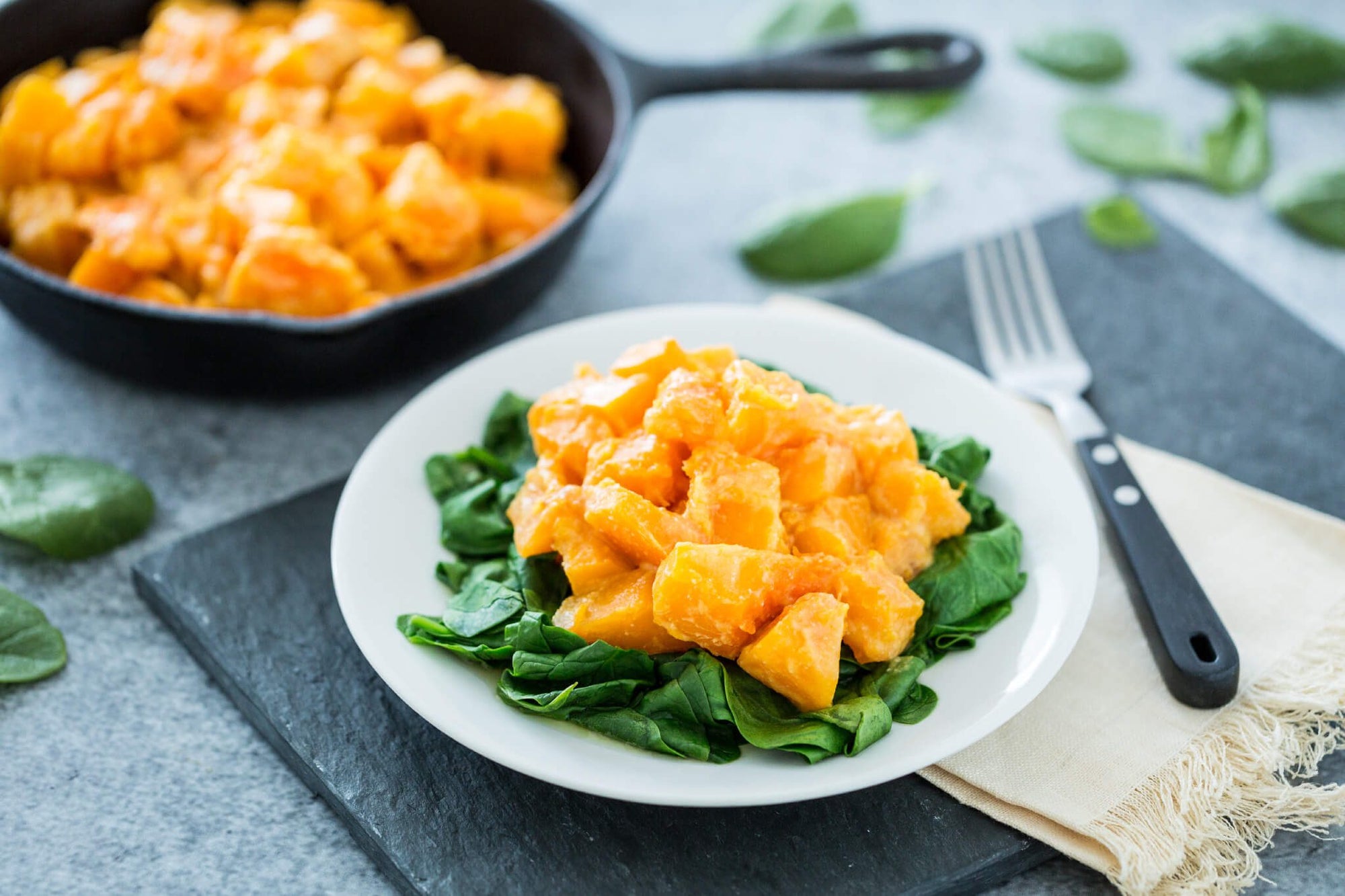 MisoGlazed Butternut Squash with Spinach Forks Over Knives