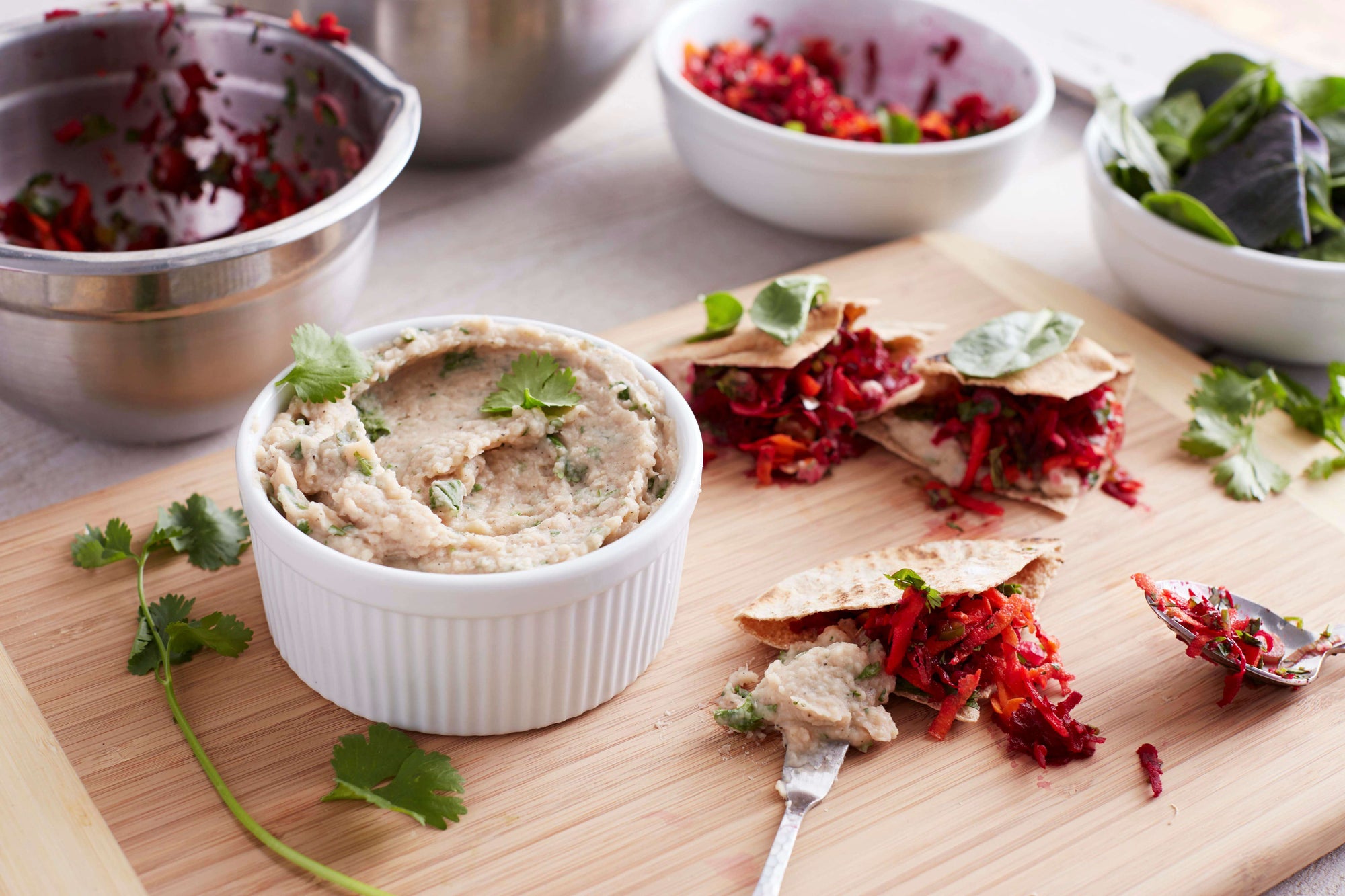 Navy Bean Hummus and Mixed Vegetable Pita Pockets - Forks Over Knives