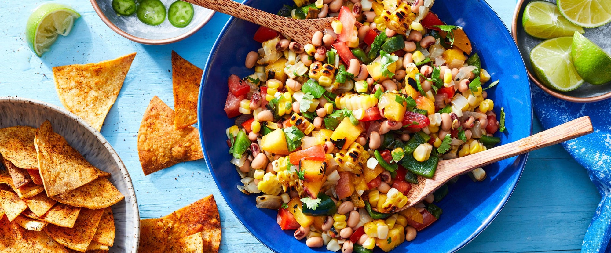 Peach-Corn Salsa with Chili-Lime Chips - Forks Over Knives