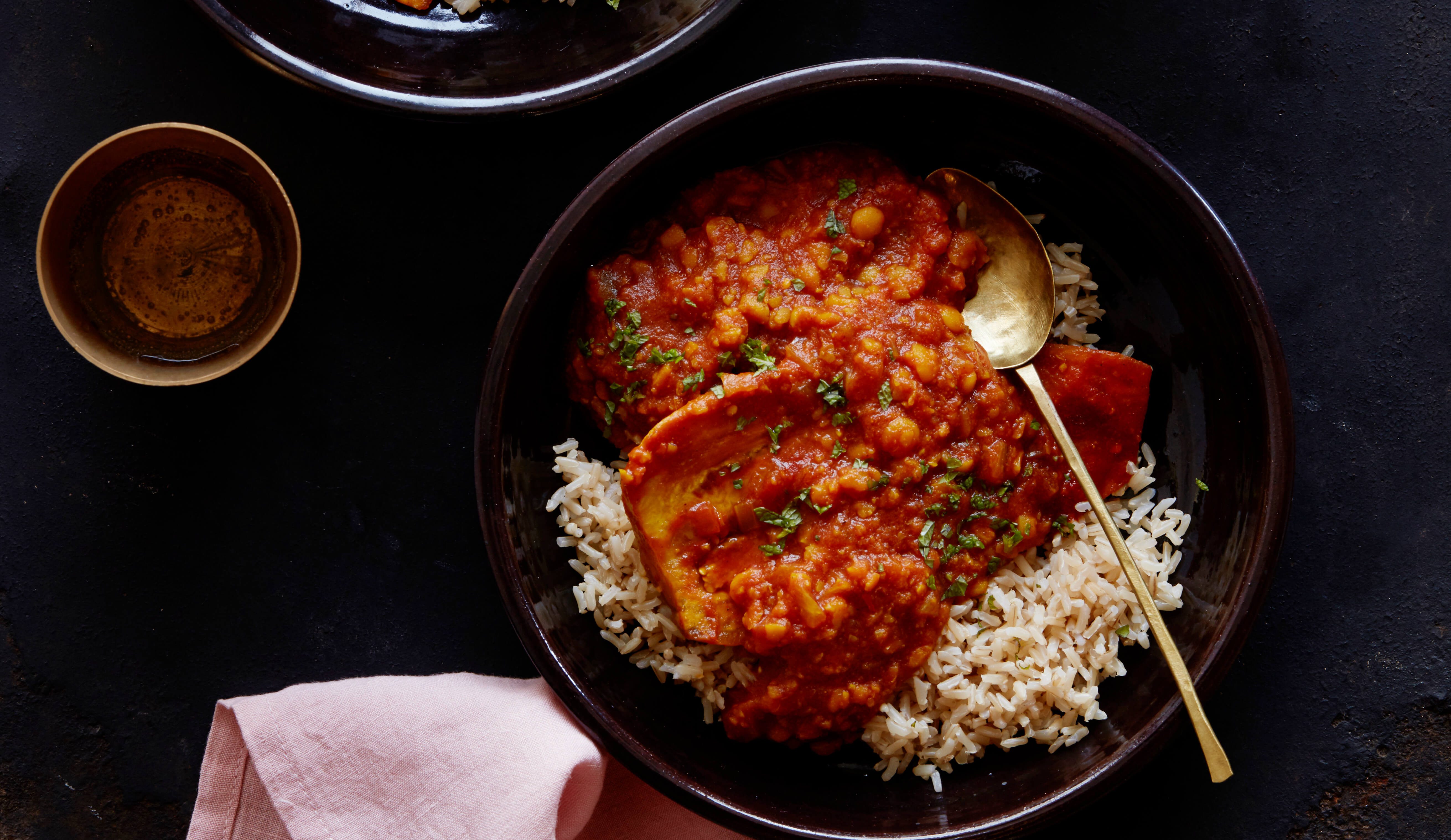 Plant-Based Vegan Recipe Persian Yellow Split Pea and Eggplant Stew
