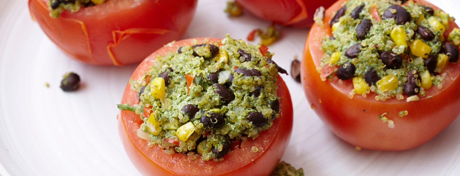 QuinoaStuffed Tomatoes with Spicy Cilantro Pesto Forks Over Knives