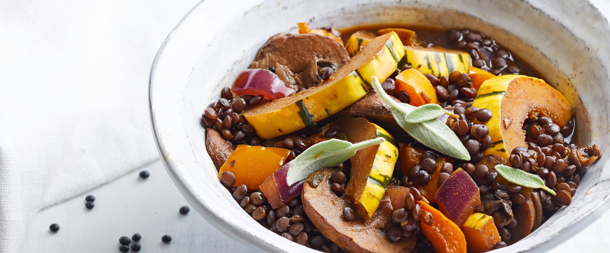 Sage Lentil Stew with Squash and Mushrooms Forks Over Knives