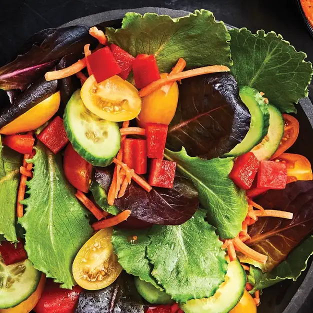Rainbow Veggie Salad with Creamy Harissa Dressing