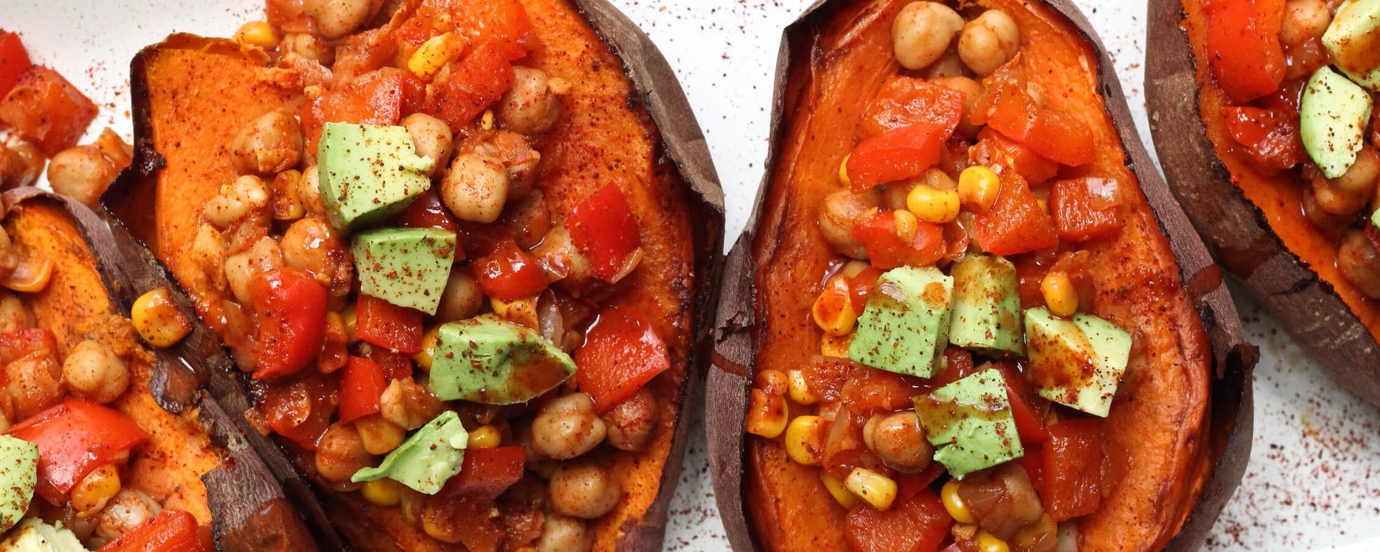 Baked Sweet Potatoes Stuffed with Chickpea Chili - Vegan Recipe