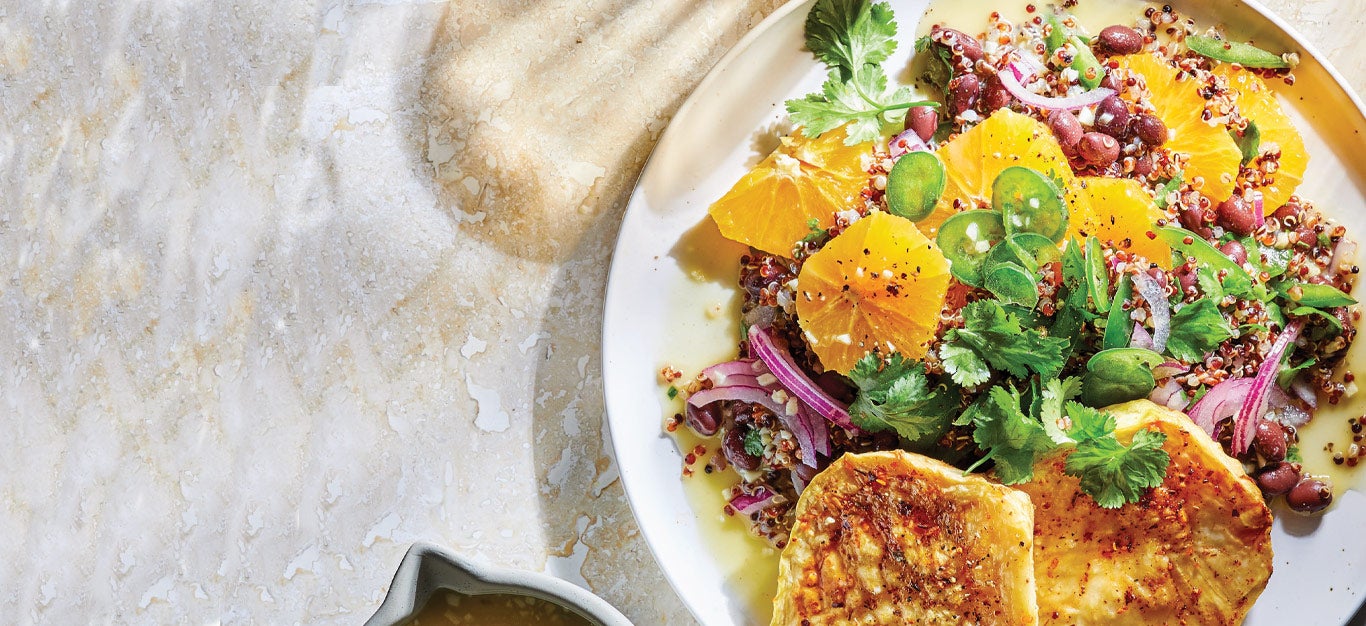 Celeriac Steak Asada with Black Bean Quinoa Recipe Forks Over Knives
