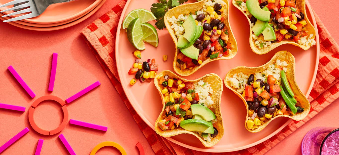 Vegan Taco Salad Bowls on a light pink plate